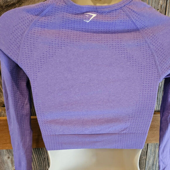 NWOT gymshark XS purple long sleeve stretch midi crop top cute gym thumbholes - Picture 3 of 6